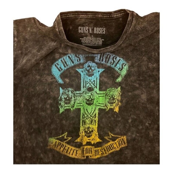 Guns N Roses Grey Cropped Band Tee- Sz Large - Distressed - Picture 6 of 8